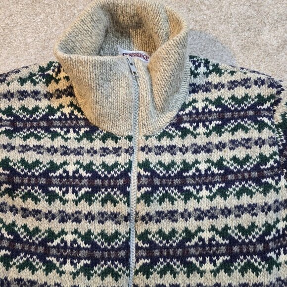 Cambridge VTG Fair Isle Sweater Ragg Wool Full Zip Lined Jacket USA Made Women L - Picture 8 of 12